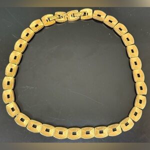VTG Monet Textured Gold Tone Square Cut Out Link Collar Double Clasp Necklace